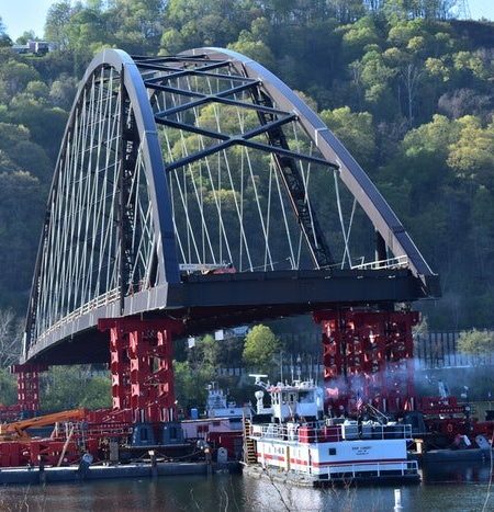 Wellsburg Bridge Floated Into Place on the Ohio River