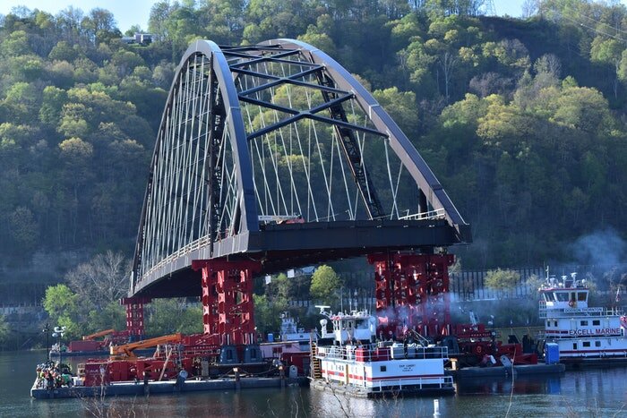 Wellsburg Bridge Being Floated Into Place